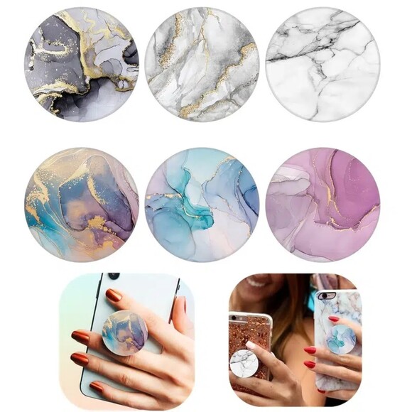 4 Pack Foldable Phone Stands Finger Grip Holders, Marble Pattern, Random Colors - Picture 2 of 3